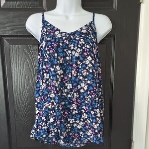 Pulse Navy Floral Tank Top with Pink & White Accents
